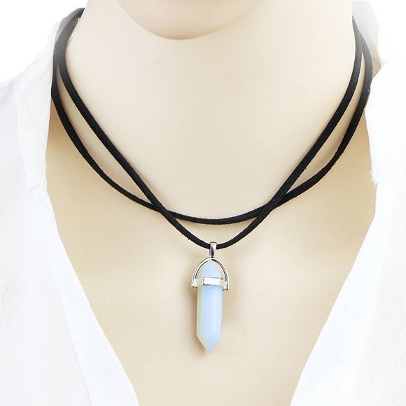 NEW Boho Festival Choker Hexagonal Stone Pendant - Picture 1 of 6